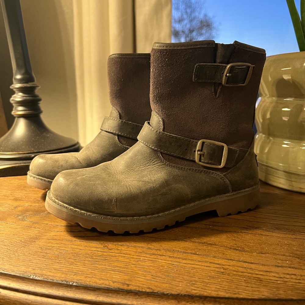 UGG Kids Brown Boots with Buckle Straps